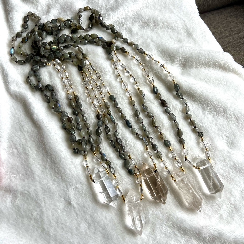 Amazing! DT Power Quartz + Labradorite Mala Necklace - Picture 9 of 12